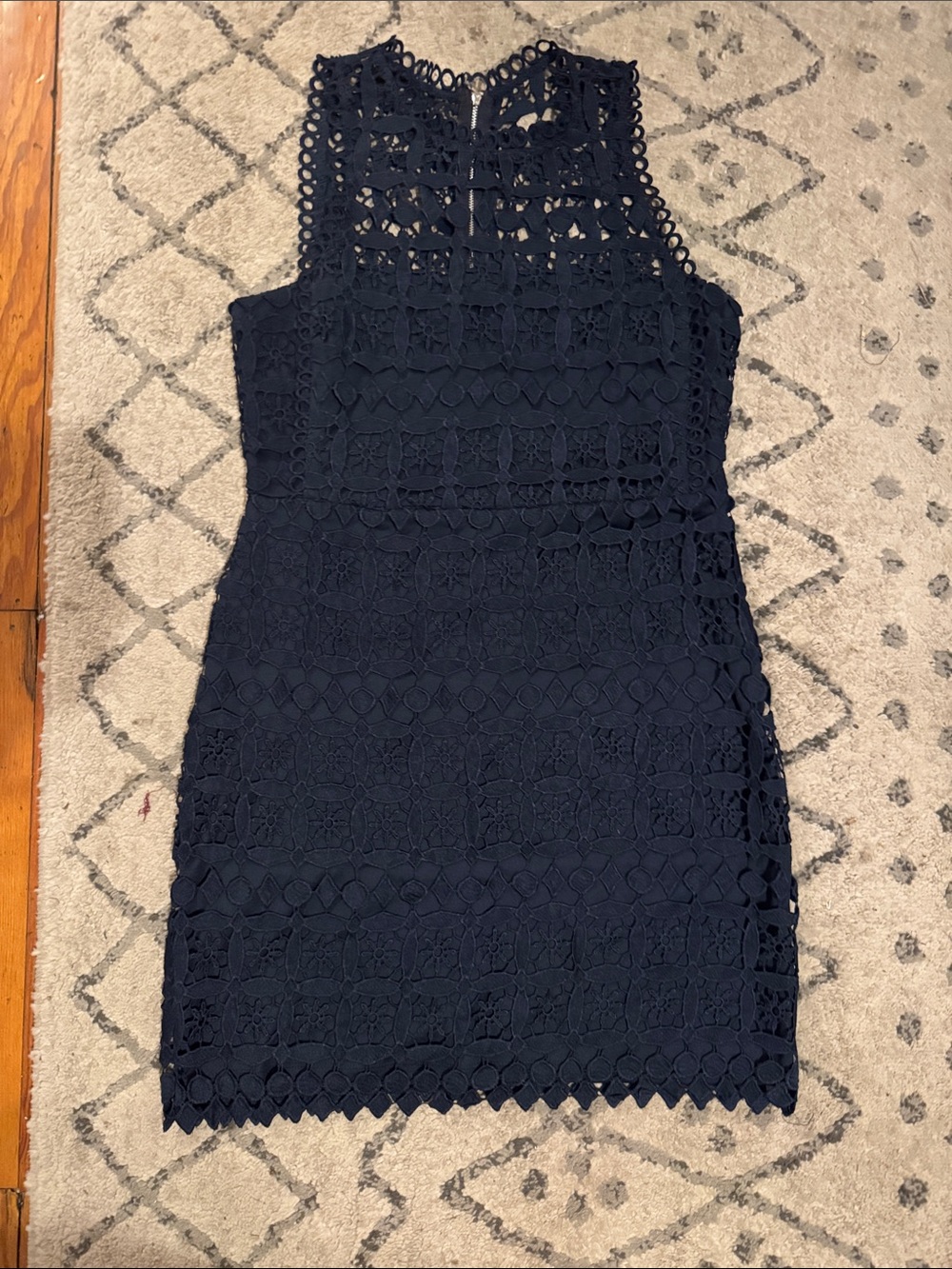 Lulu's Navy Crochet Lace Mini Sheath Dress
